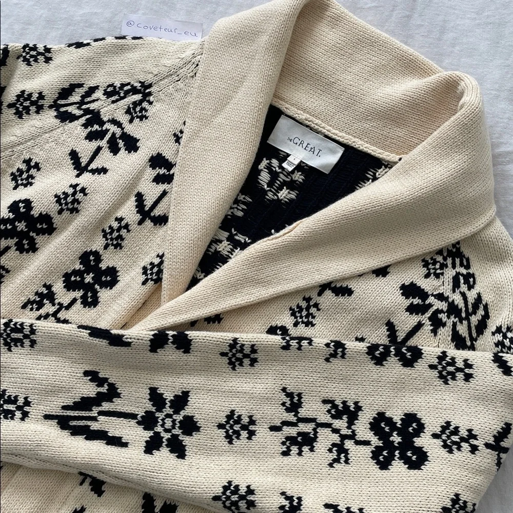 The Great. Garden Lodge Cardigan Sweater in Black and Cream Floral. Size 1. - Picture 9 of 9